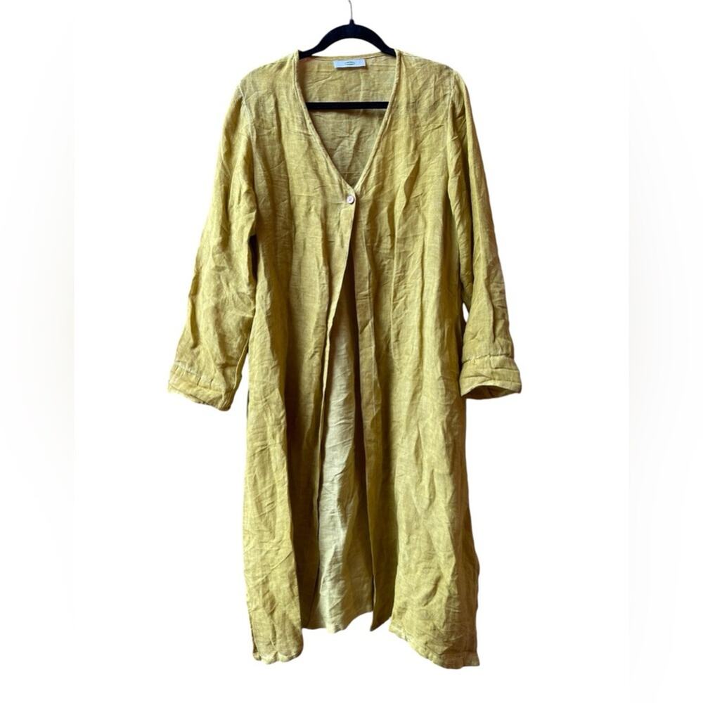 DOLMA LINEN  BLEND SOLID COLOR SINGLE BUTTON CASUAL DRESS Sz:L